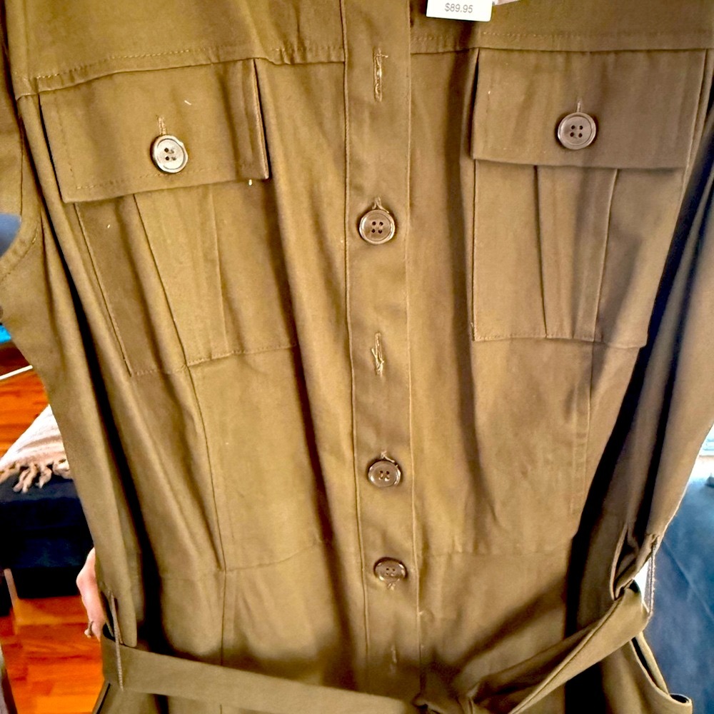 New York & Company Army Green Button-Down Jumpsuit - Picture 2 of 6